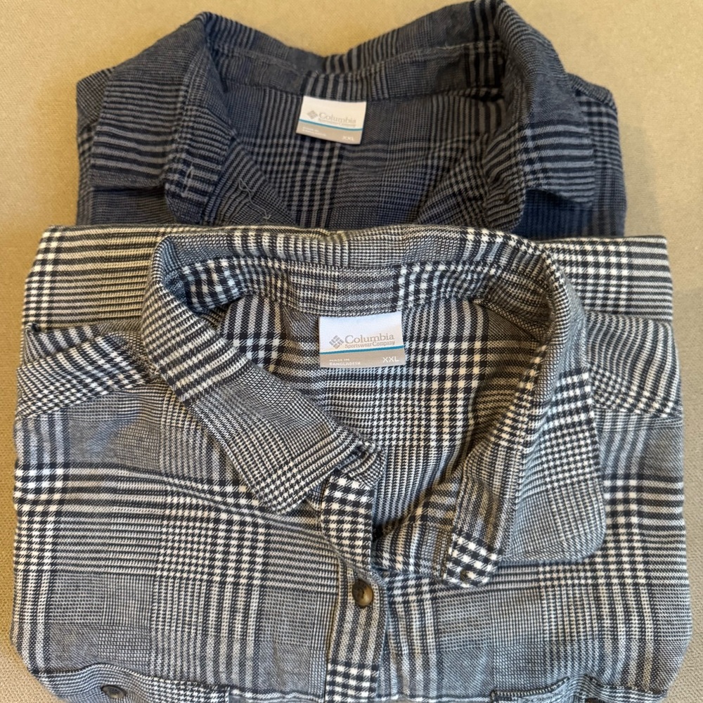 Columbia Bundle Stretch Plaid Flannel Button Up Longsleeve Navy Gray XXL